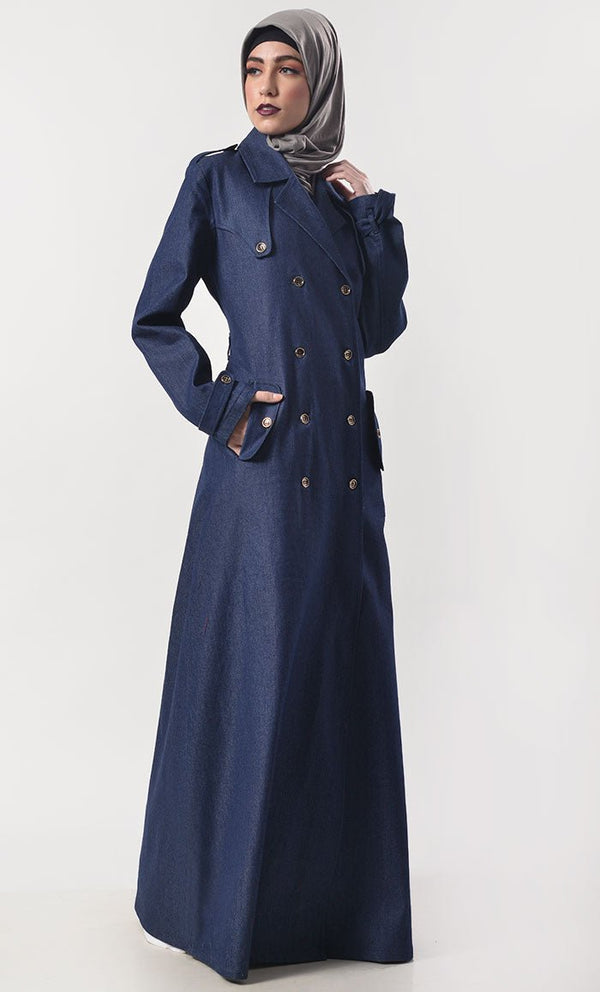 Modest Denim Overlap Style Abaya With Pockets - EastEssence.com