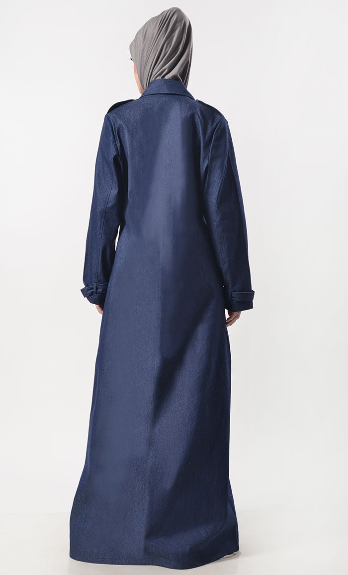 Modest Denim Overlap Style Abaya With Pockets - EastEssence.com