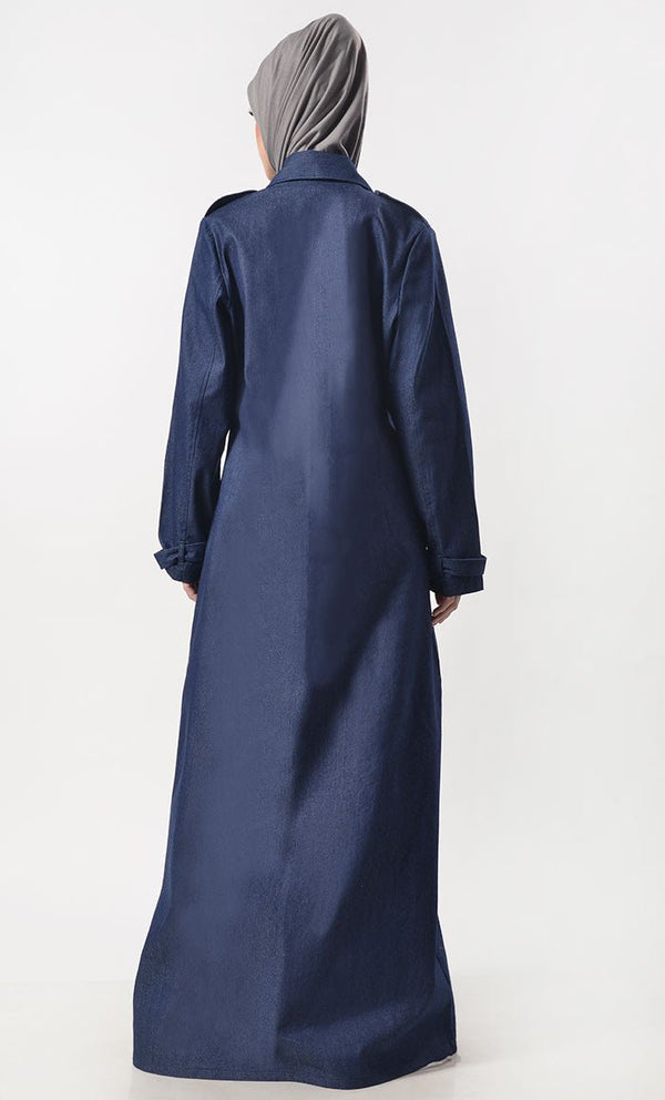 Modest Denim Overlap Style Abaya With Pockets - EastEssence.com