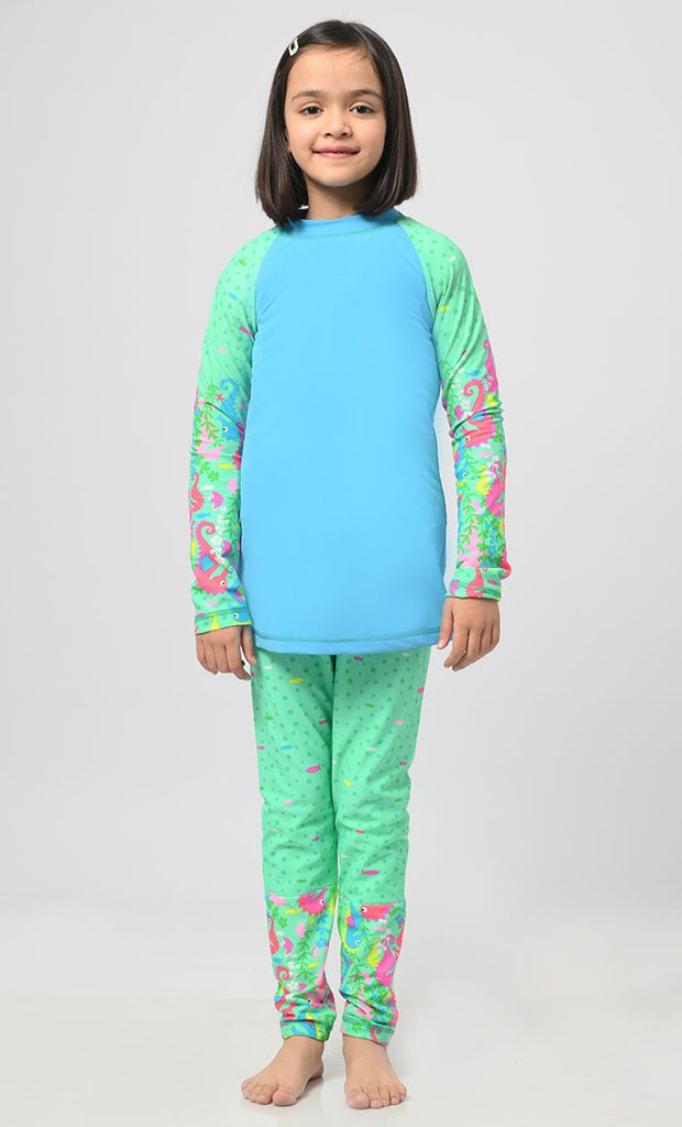 Modest Dragon Printed Girl's Swimsuit - 2Pc Set - EastEssence.com