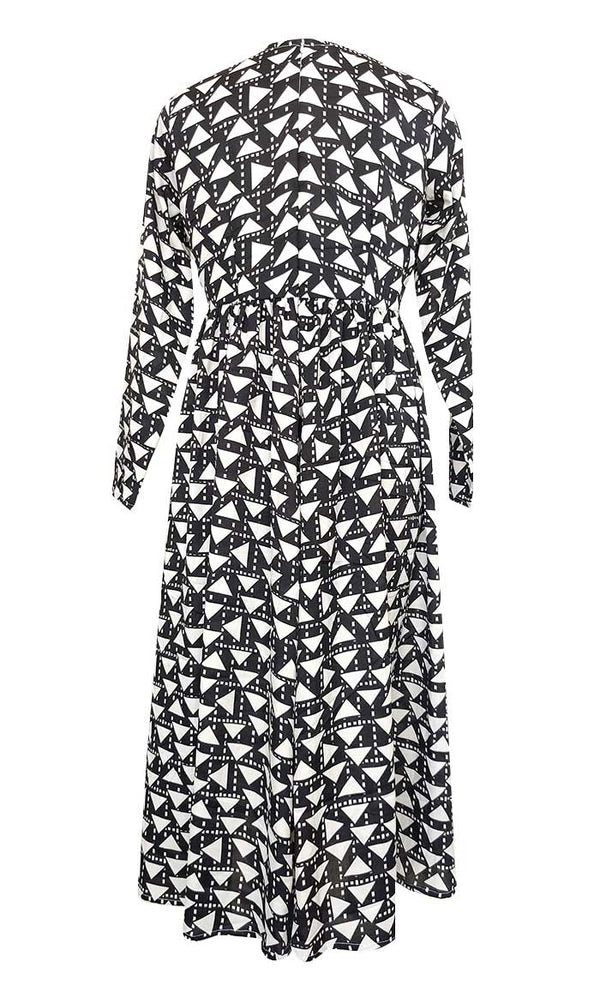 Modest Flared Anarkali Style Black Printed Long Tunic With Pockets - EastEssence.com