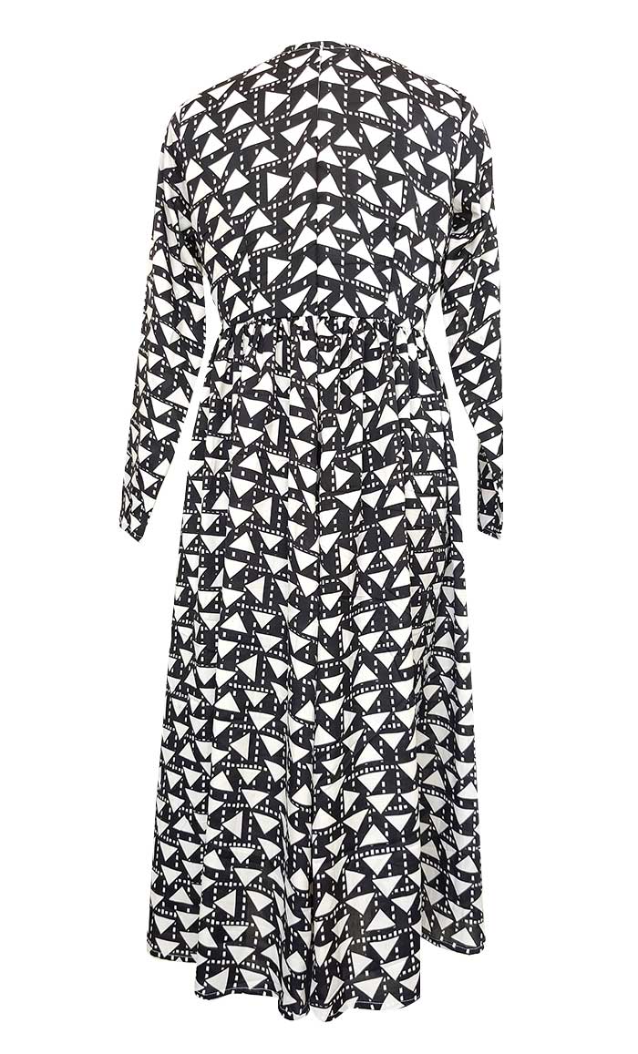 Modest Flared Anarkali Style Black Printed Long Tunic With Pockets - EastEssence.com