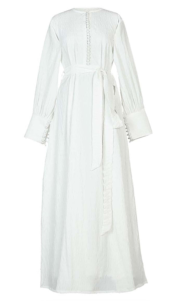 Modest Front Buttons Detailing Light Weight Crushed Fabric Hajj / Umrah Abaya - EastEssence.com