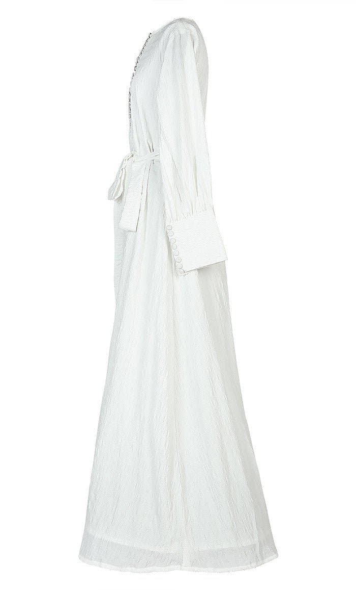 Modest Front Buttons Detailing Light Weight Crushed Fabric Hajj / Umrah Abaya - EastEssence.com