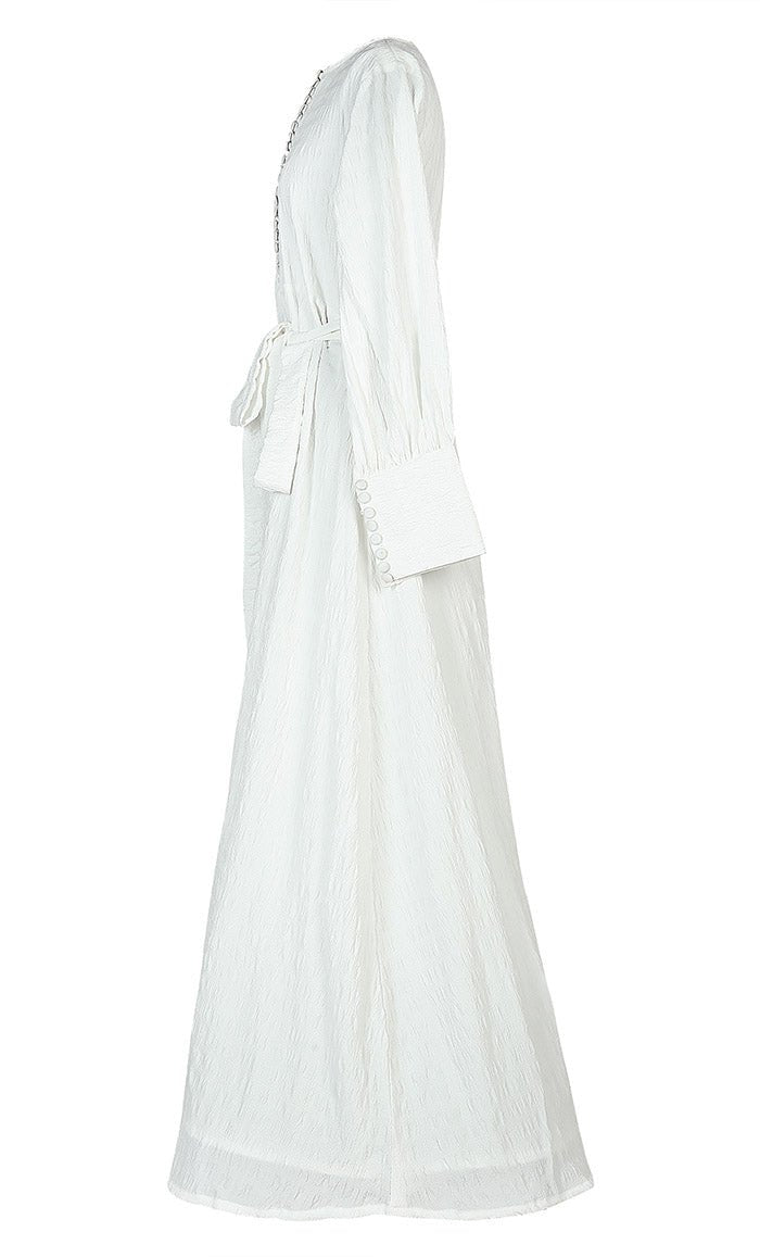 Modest Front Buttons Detailing Light Weight Crushed Fabric Hajj / Umrah Abaya - EastEssence.com