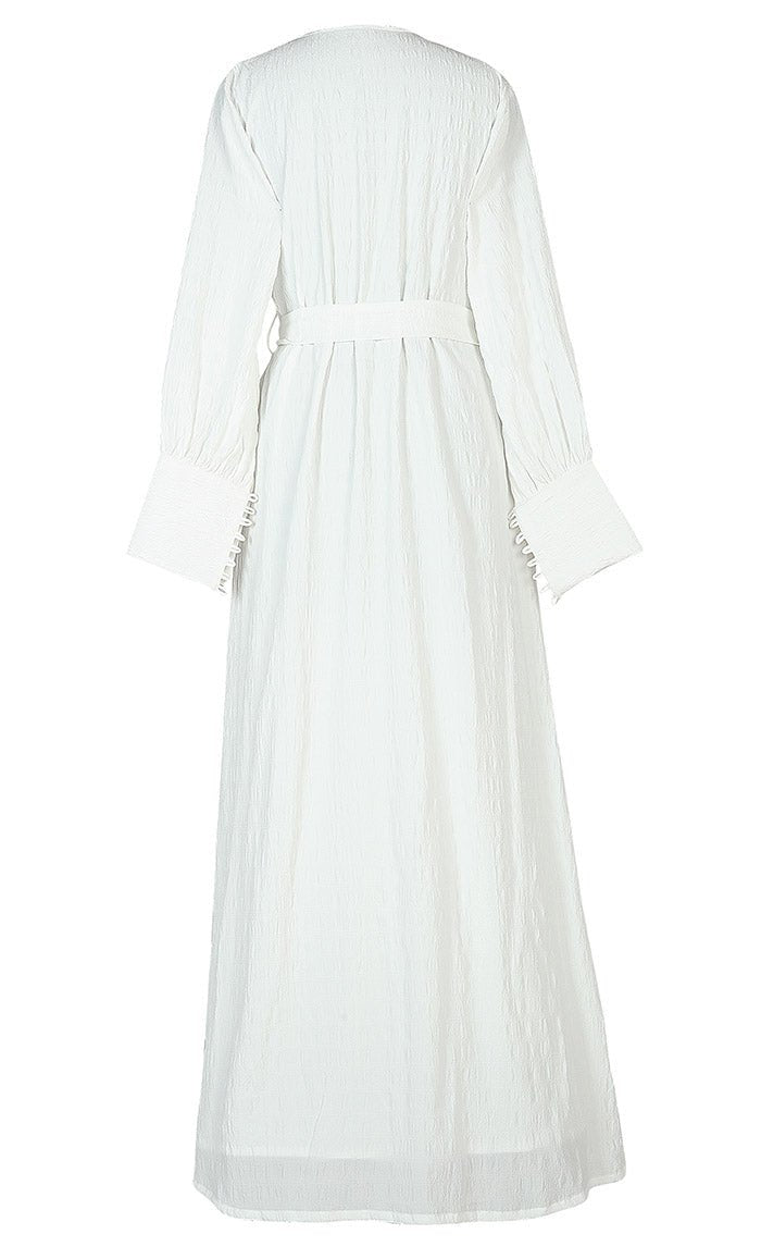 Modest Front Buttons Detailing Light Weight Crushed Fabric Hajj / Umrah Abaya - EastEssence.com