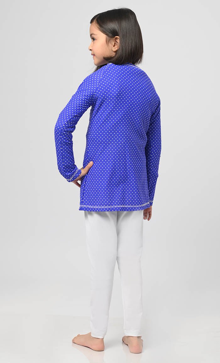 Modest Girl's Blue Polka Dot Printed Swimsuit - 2Pc Set - EastEssence.com