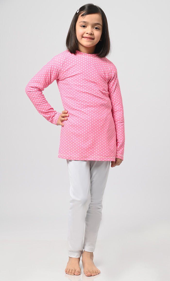 Modest Girl's Polka Dot Printed Swimsuit - 2Pc Set - EastEssence.com