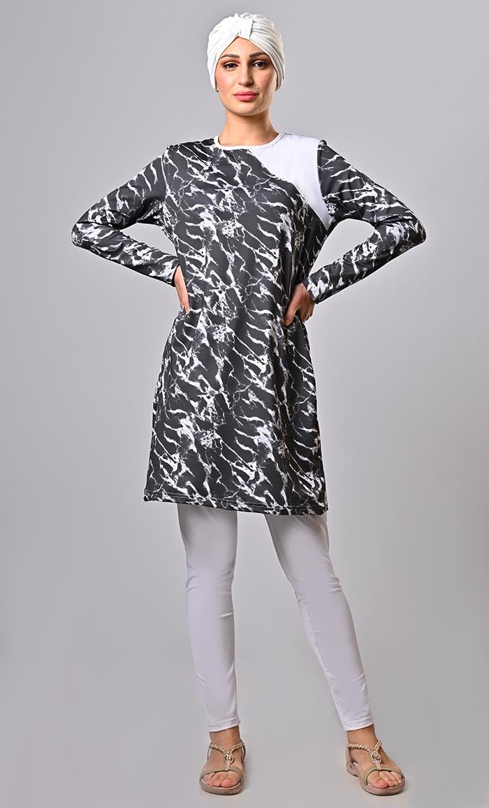 Modest Glacier Stone Printed Swim Wear (3Pc Set) - EastEssence.com