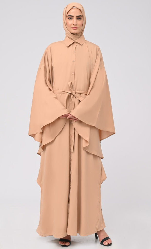 Modest Islamic Button Down Kaftan Abaya With Matching Hijab - EastEssence.com