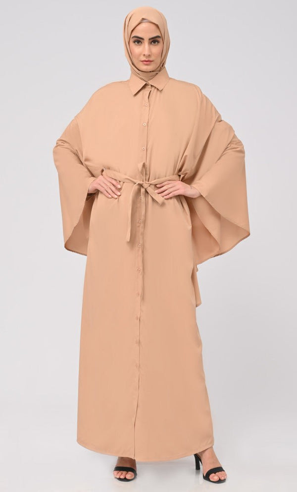 Modest Islamic Button Down Kaftan Abaya With Matching Hijab - EastEssence.com