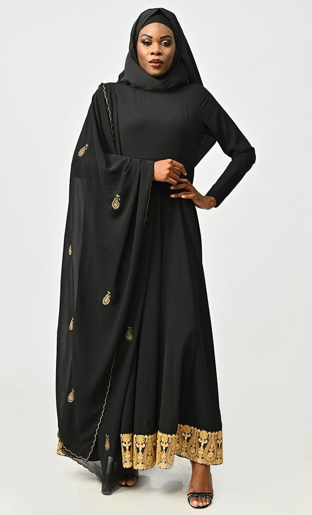 Modest Islamic Designer Anarkali Suit Set With Dupatta - EastEssence.com