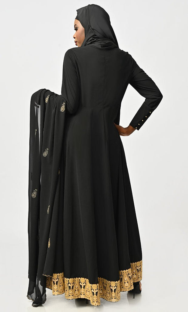Modest Islamic Designer Anarkali Suit Set With Dupatta - EastEssence.com