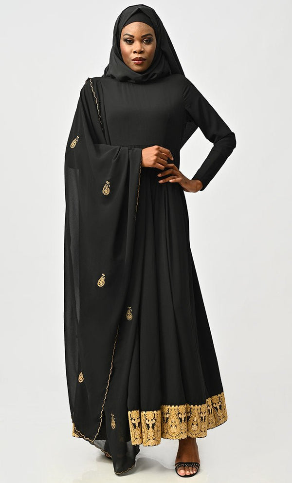 Modest Islamic Designer Anarkali Suit Set With Dupatta - EastEssence.com