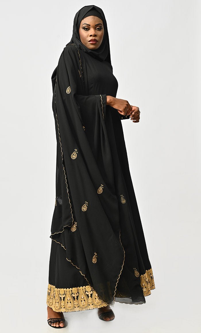 Modest Islamic Designer Anarkali Suit Set With Dupatta - EastEssence.com