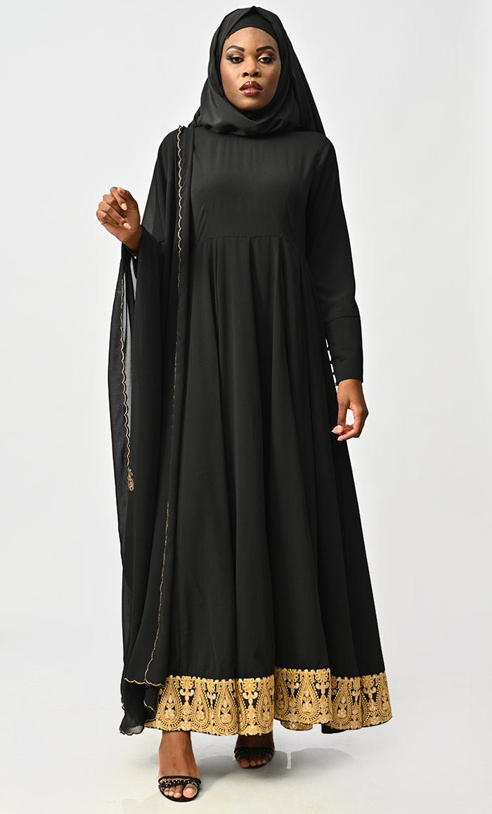 Modest Islamic Designer Anarkali Suit Set With Dupatta - EastEssence.com
