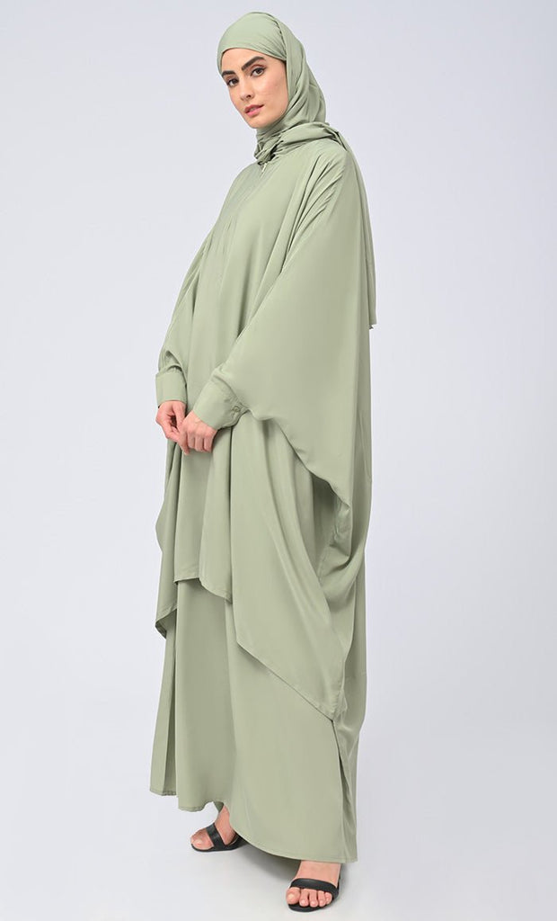 Modest Islamic Front Zipper Double Layer Dress For Women (2Pcset+Hijab) - EastEssence.com