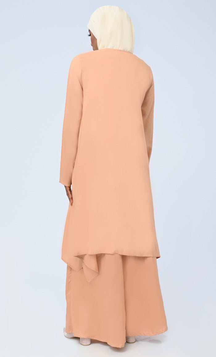 Modest Islamic Hand Work Embroidered Set With Hijab And Pockets - EastEssence.com