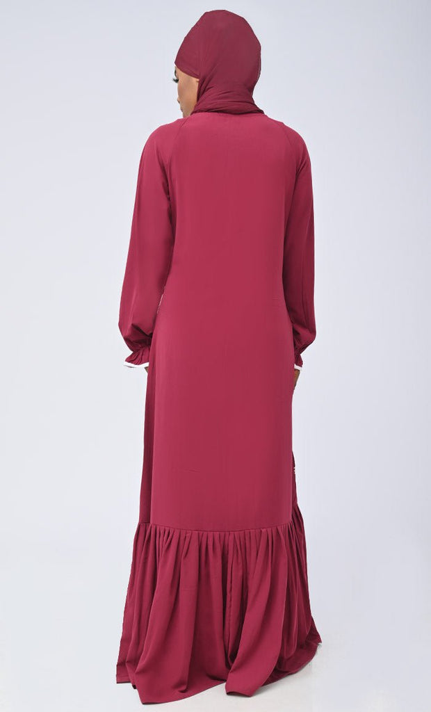 Modest Islamic Nida White Embroidered Abaya With Pockets - EastEssence.com