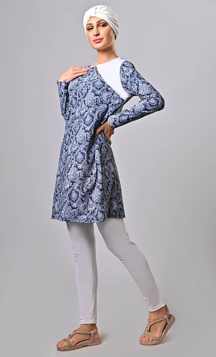 Modest Islamic Paisley Printed Swim Wear 