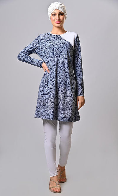 Modest Islamic Paisley Printed Swim Wear 