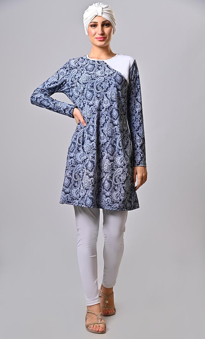 Modest Islamic Paisley Printed Swim Wear 