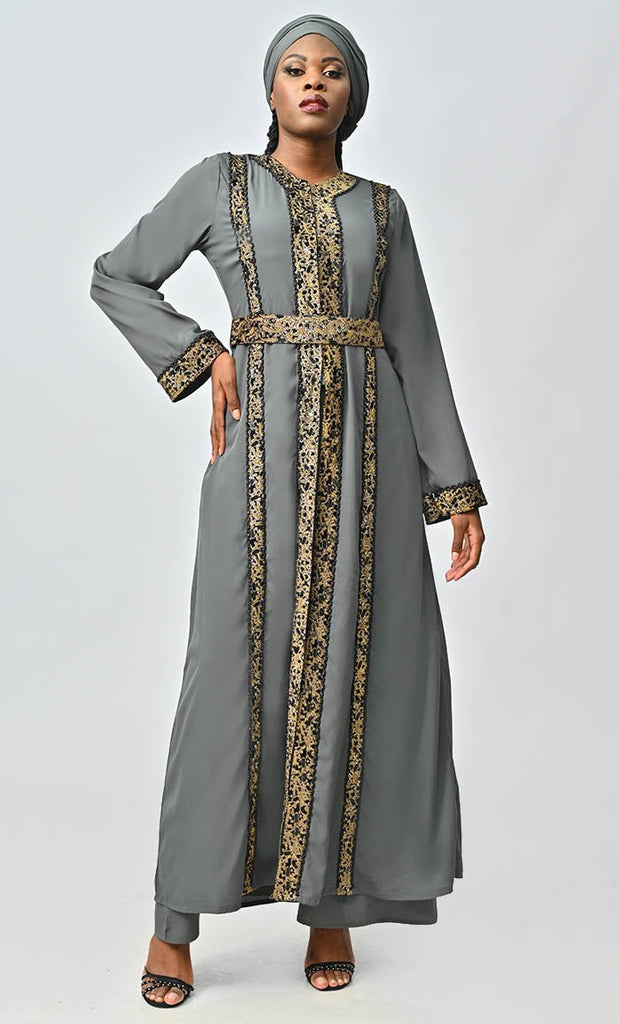 Modest Moroccan Style Abaya With Hand Embroidery And Lace Detailing - EastEssence.com