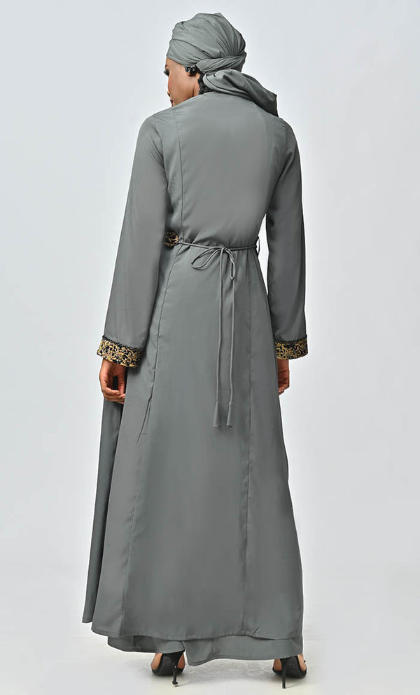Modest Moroccan Style Abaya With Hand Embroidery And Lace Detailing - EastEssence.com