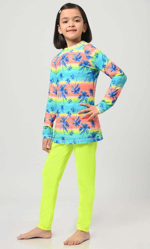 Modest Nautical Printed Girl's Swimsuit - 2Pc Set - EastEssence.com