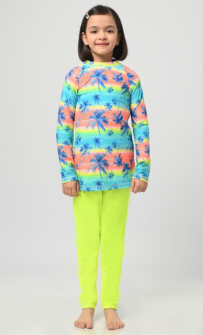 Modest Nautical Printed Girl's Swimsuit - 2Pc Set - EastEssence.com