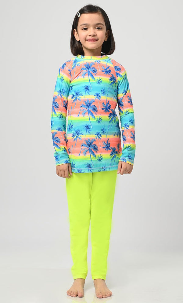 Modest Nautical Printed Girl's Swimsuit - 2Pc Set - EastEssence.com