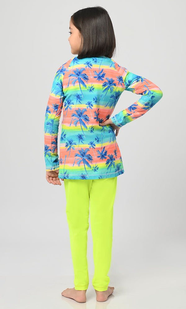 Modest Nautical Printed Girl's Swimsuit - 2Pc Set - EastEssence.com