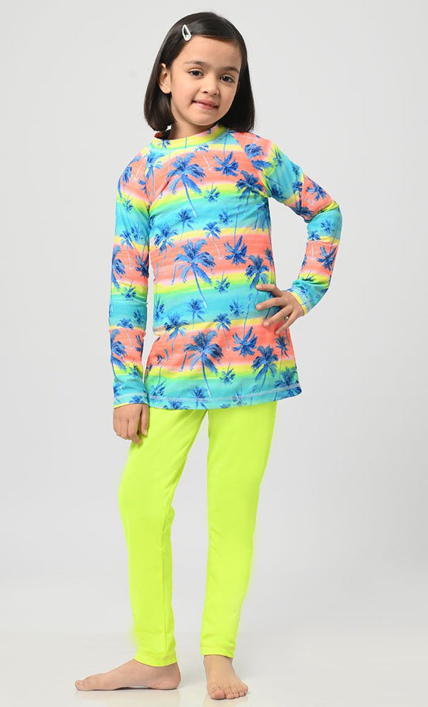 Modest Nautical Printed Girl's Swimsuit - 2Pc Set - EastEssence.com