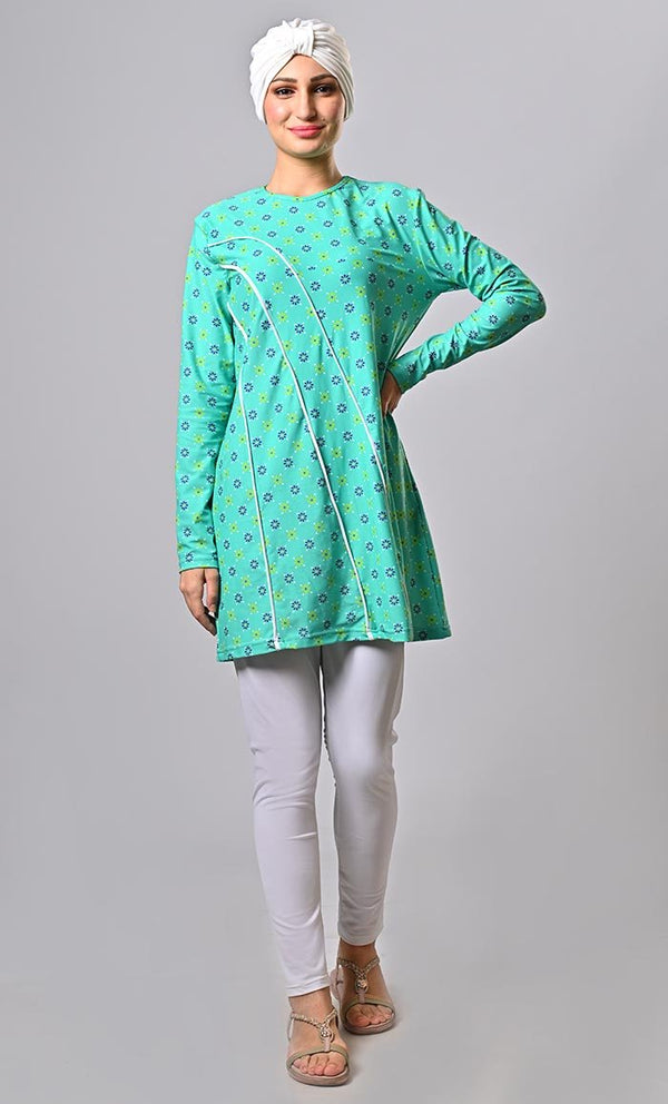Modest Turquoisetangles Printed Swim Wear (3Pc Set) - EastEssence.com