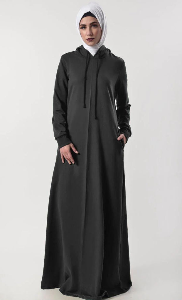 Modest Warm Fleece Hoody Abaya With Pockets - EastEssence.com