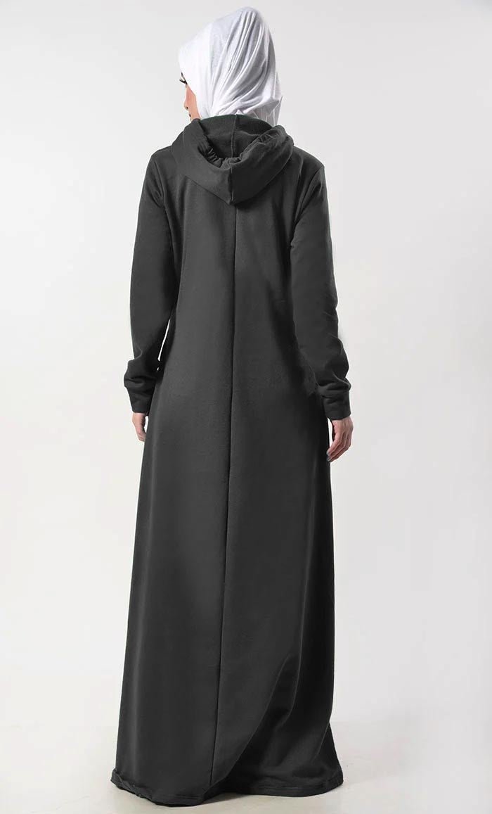 Modest Warm Fleece Hoody Abaya With Pockets - EastEssence.com