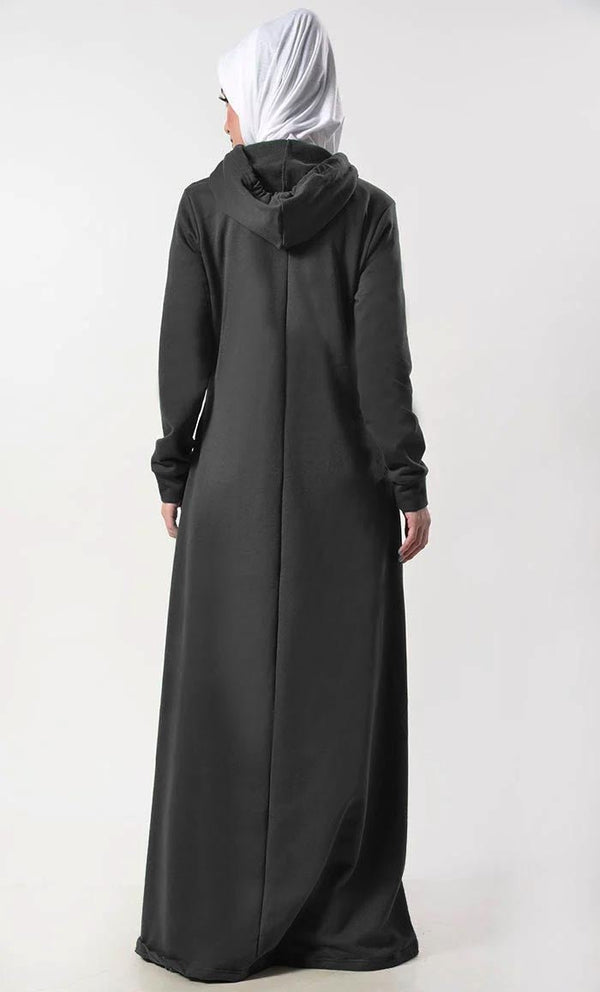 Modest Warm Fleece Hoody Abaya With Pockets - EastEssence.com