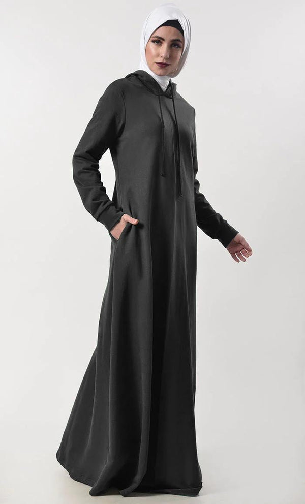 Modest Warm Fleece Hoody Abaya With Pockets - EastEssence.com