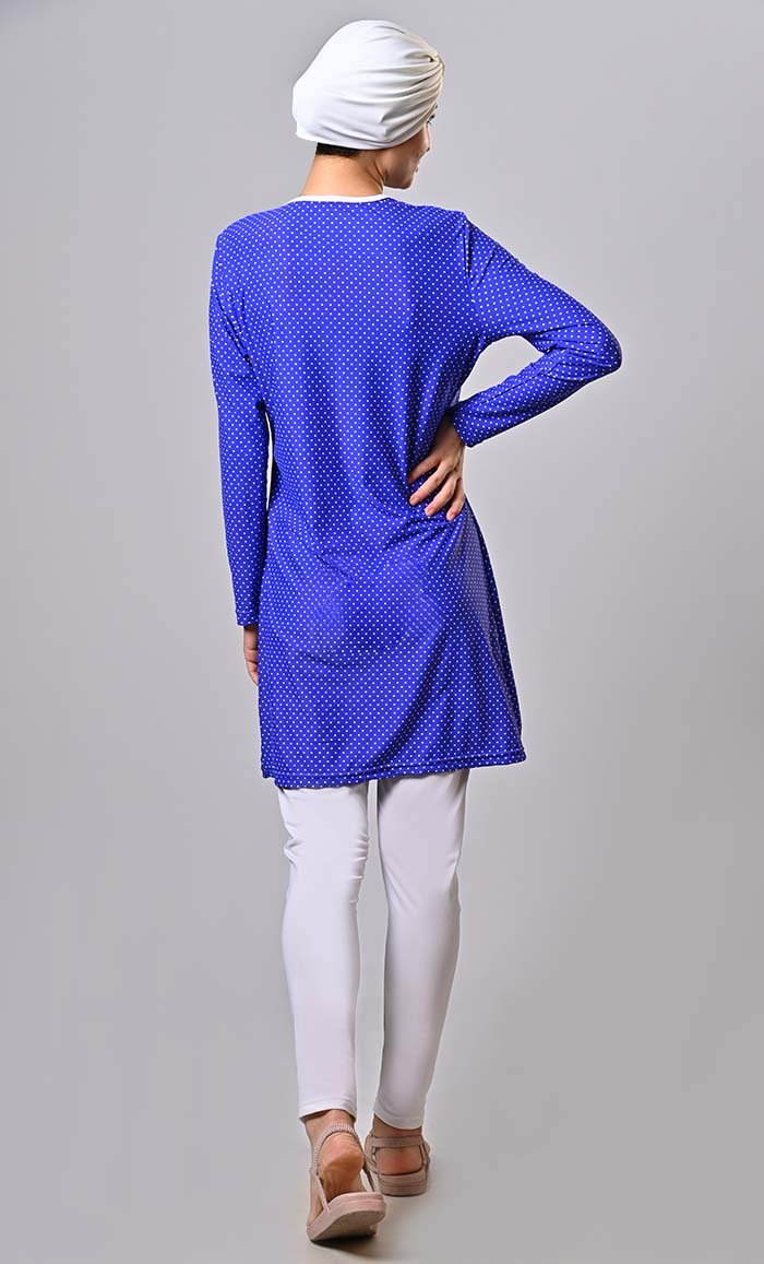 Modest Water Resistant Blue Polka Printed Swim Wear (3Pc Set) - EastEssence.com