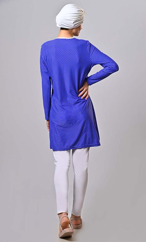 Modest Water Resistant Blue Polka Printed Swim Wear (3Pc Set) - EastEssence.com