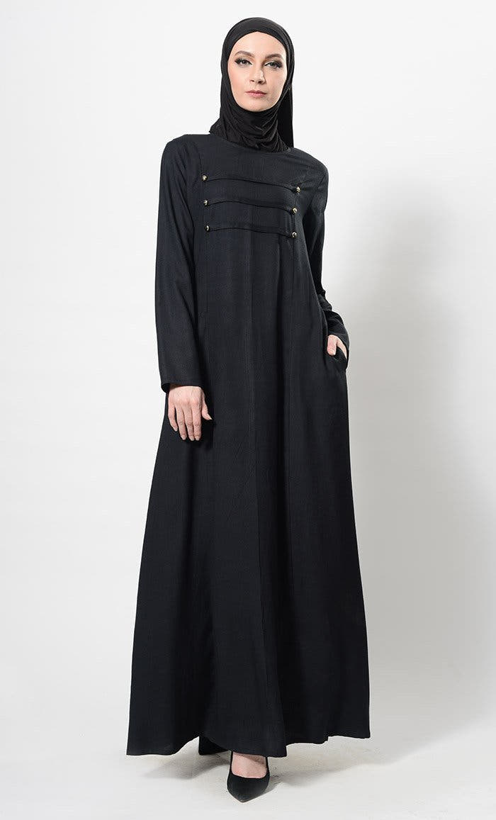 Modest Buttons Detail Abaya & Hijab Set