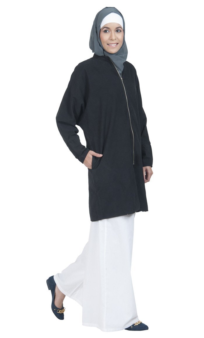 Modest Zipper Kaftan Top - Black - EastEssence.com