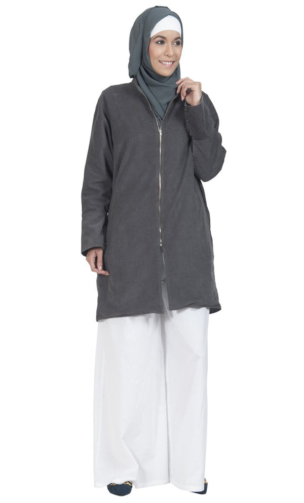 Modest Zipper Kaftan Top - Grey - EastEssence.com