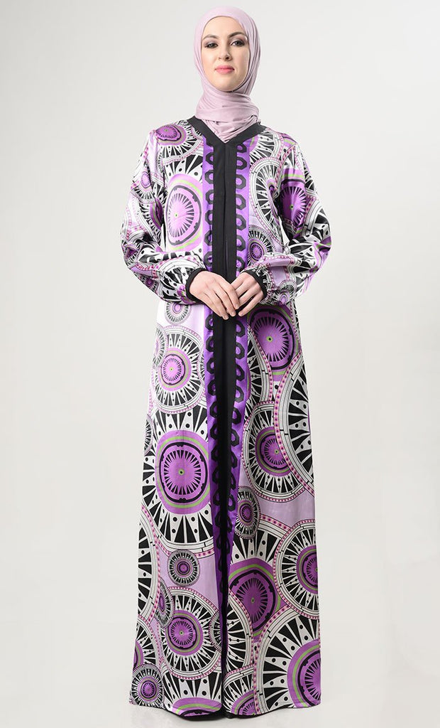 Multi-Colored Satin Abaya Dress - EastEssence.com