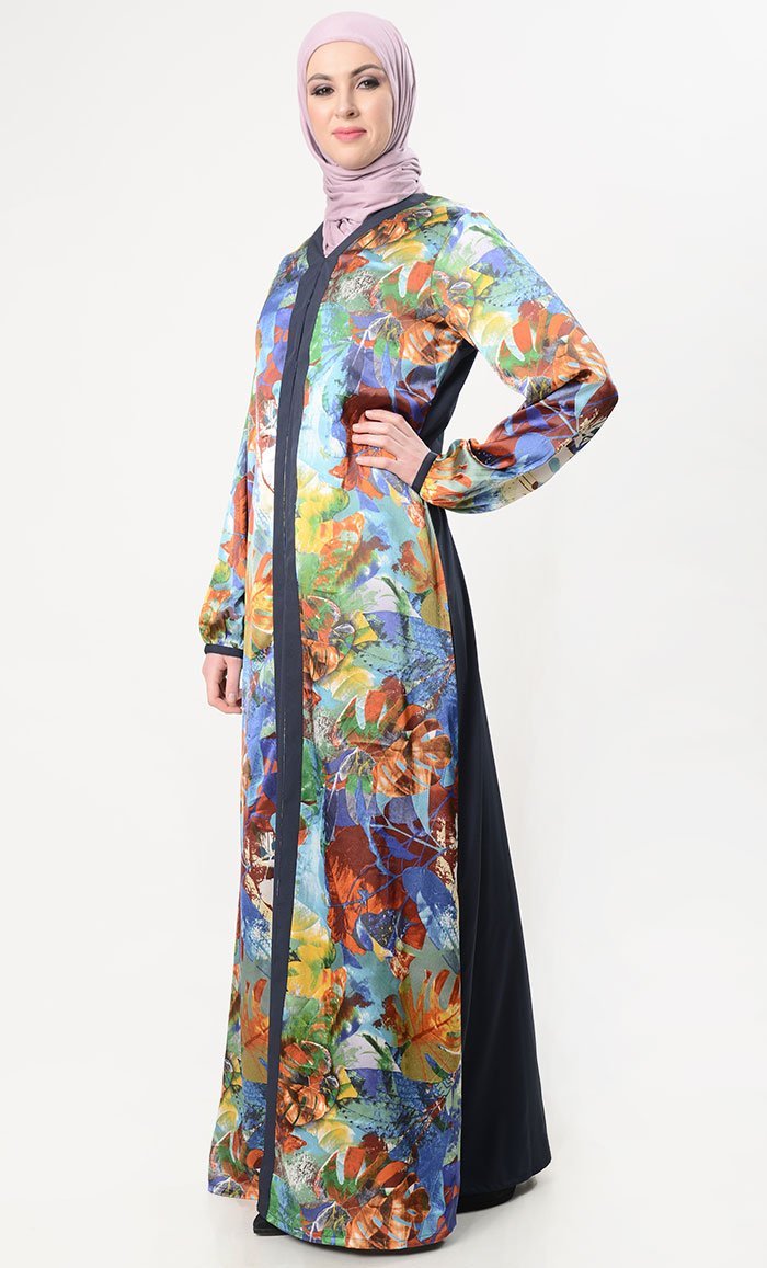 Multi-Colored Satin Abaya Dress - EastEssence.com