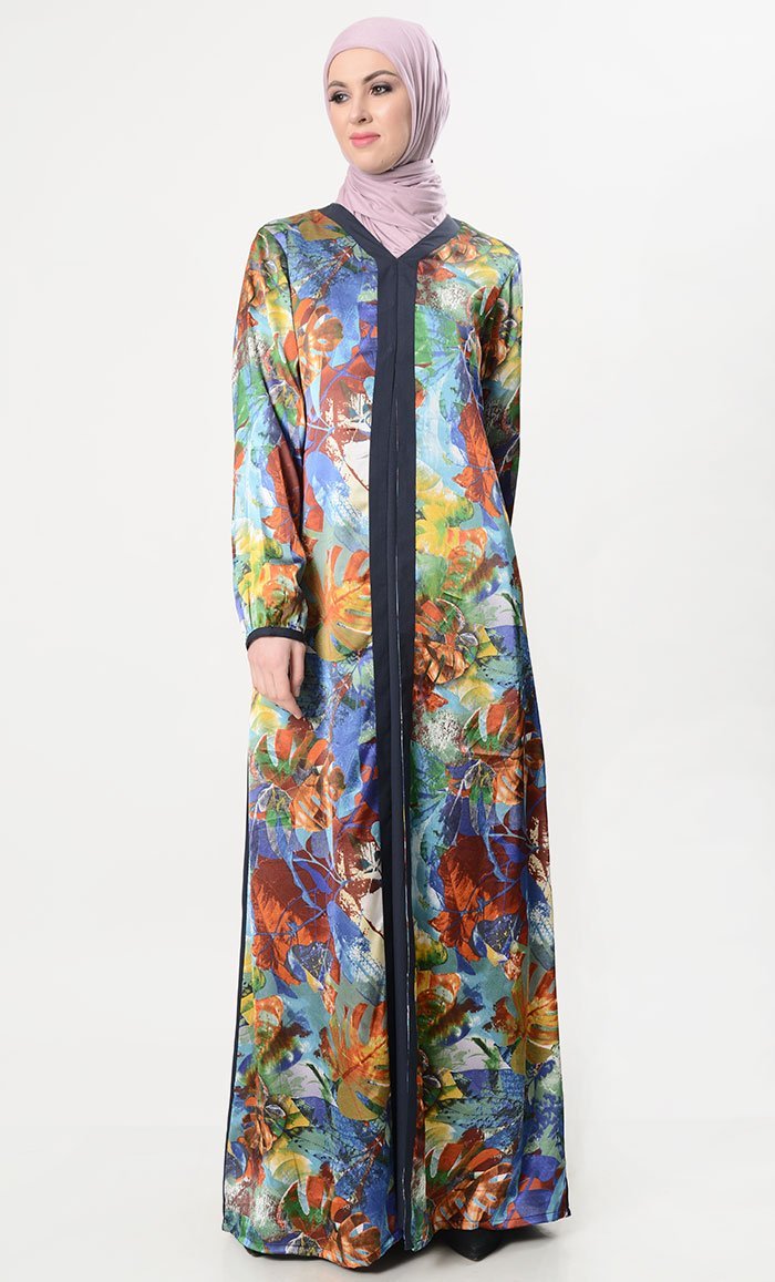 Multi-Colored Satin Abaya Dress - EastEssence.com