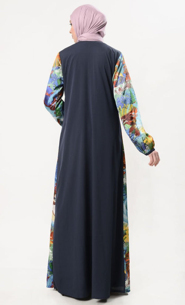 Multi-Colored Satin Abaya Dress - EastEssence.com