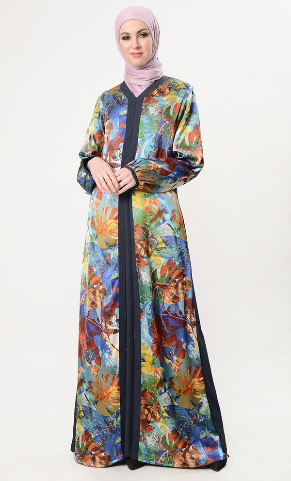 Multi-Colored Satin Abaya Dress - EastEssence.com