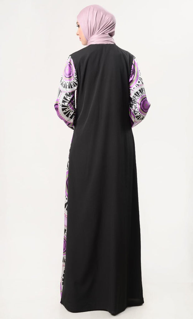 Multi-Colored Satin Abaya Dress - EastEssence.com