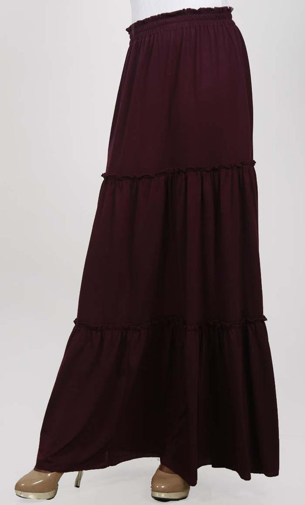 Multi-Tier Gathered Long Skirt - EastEssence.com